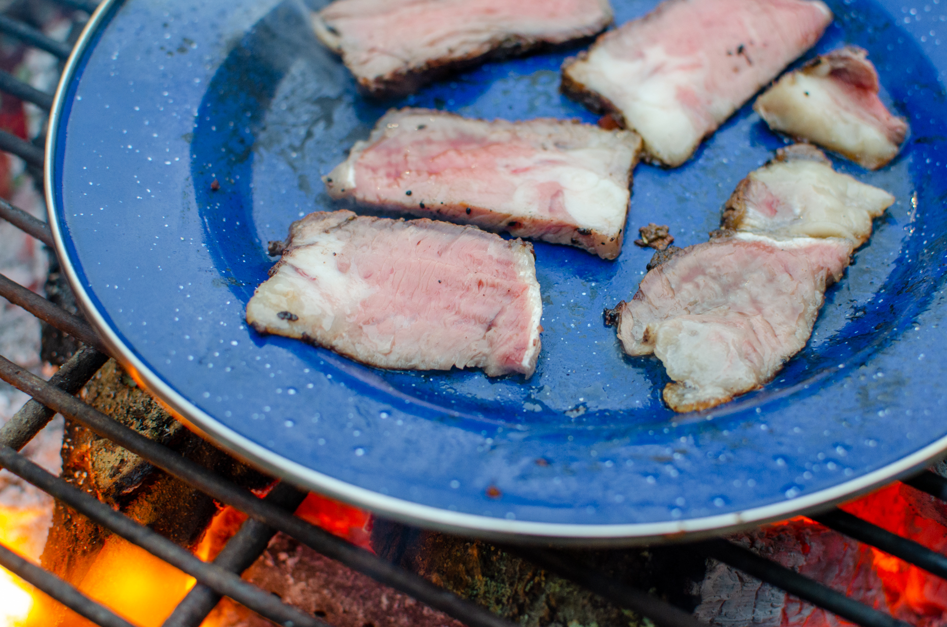 Prime rib slices over open coals
